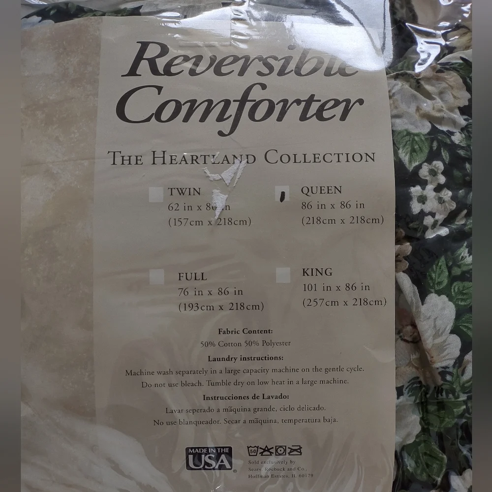 Vintage Black Floral Comforter Set with Cream and Green Blooms